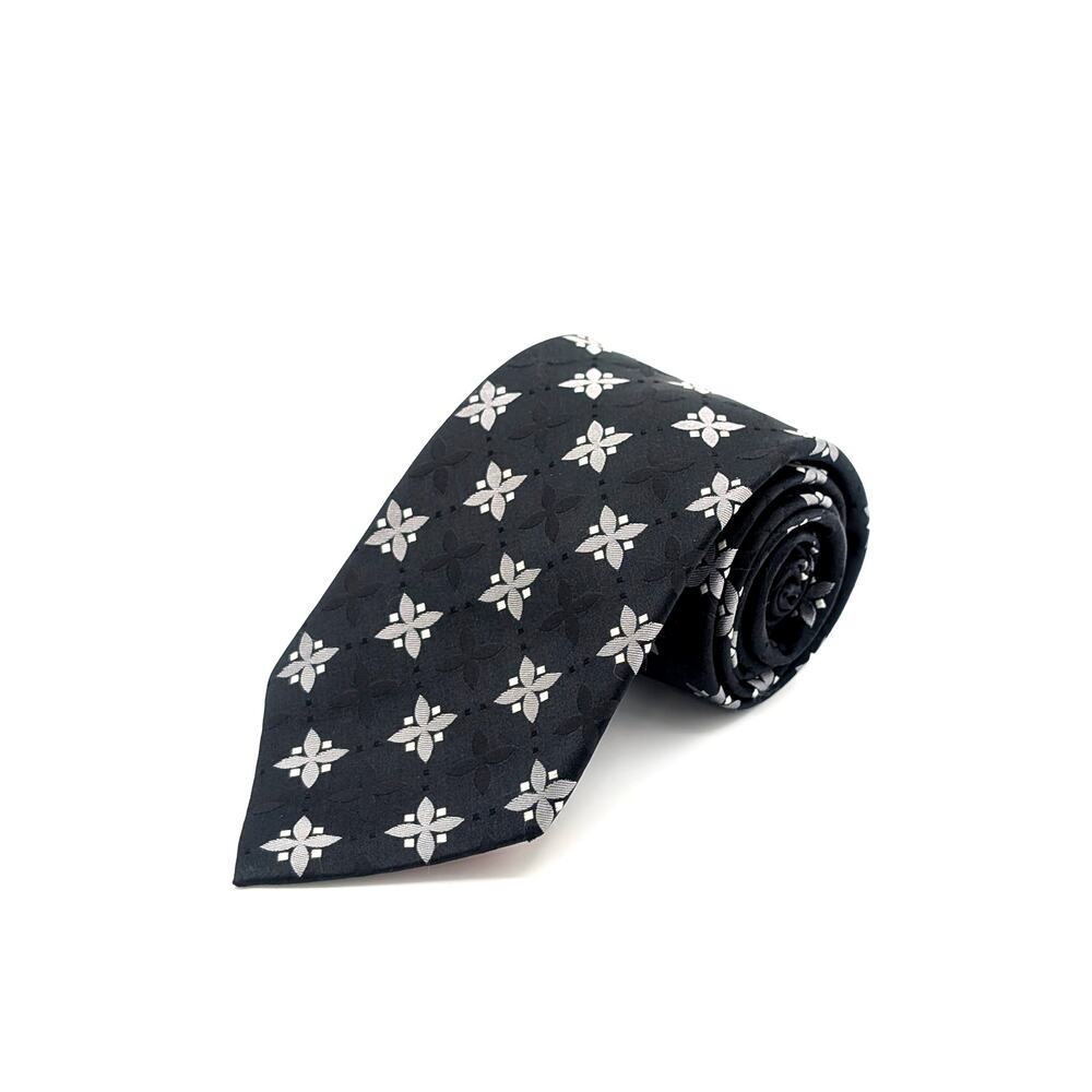 Ben Sherman Silk Jacquard Tie Long Geometric Floral Mod British Heritage Black